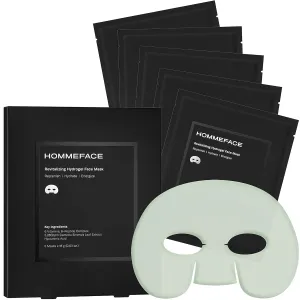 HommeFace Revitalizing Hydrogel Facial Mask Set for Men (5ct) - Hydrating, Anti-aging & Soothing Face Sheet Mask with Hyaluronic Acid, Vitamin B, C, E & Peptides, Beard-Friendly