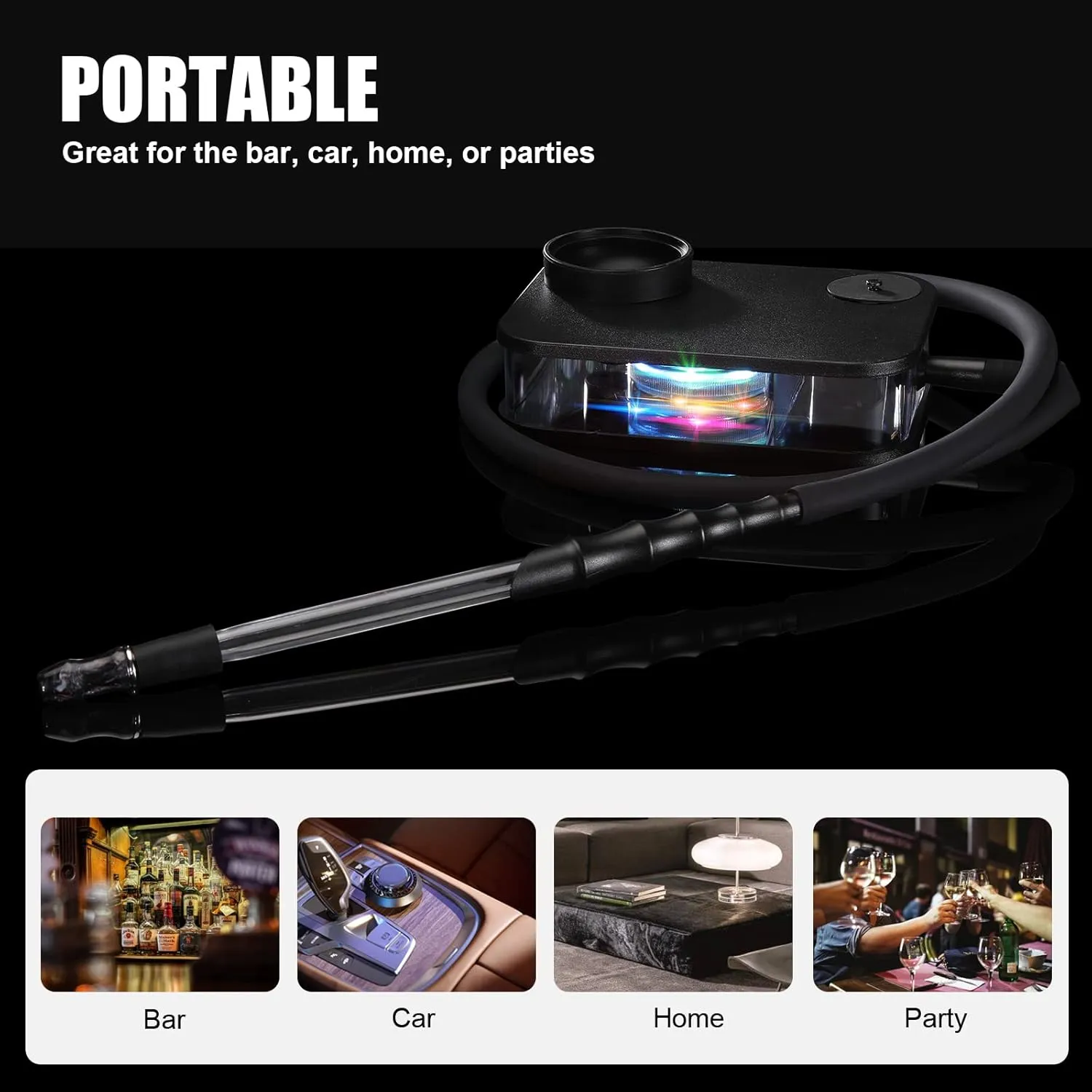 hookah, Matte black portable hookah set, Black handle   metal handle, same color silicone bowl and hose   black knife holder   travel bag   travel cigarette holder and more……