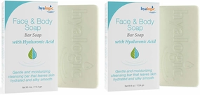 Hyalogic Face & Body Cleansing Bar Soap 4oz (Pack of 2) Hydrating Hyaluronic Acid Cleanser - Fragrance Free, Non-Irritating, Vegan Friendly HA