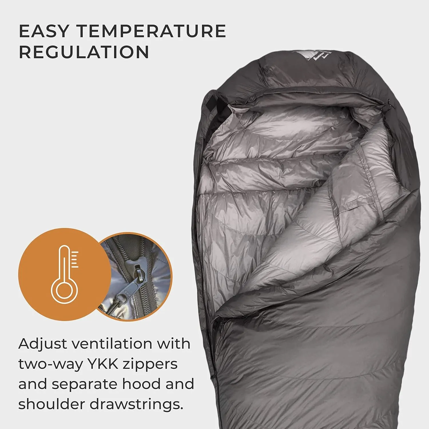 Hyke & Byke Katahdin 32 F Hiking & Backpacking Sleeping Bag - 4 Season, 625FP Ultralight Sleeping Bag - Water Resistant - Charcoal Gray - Short