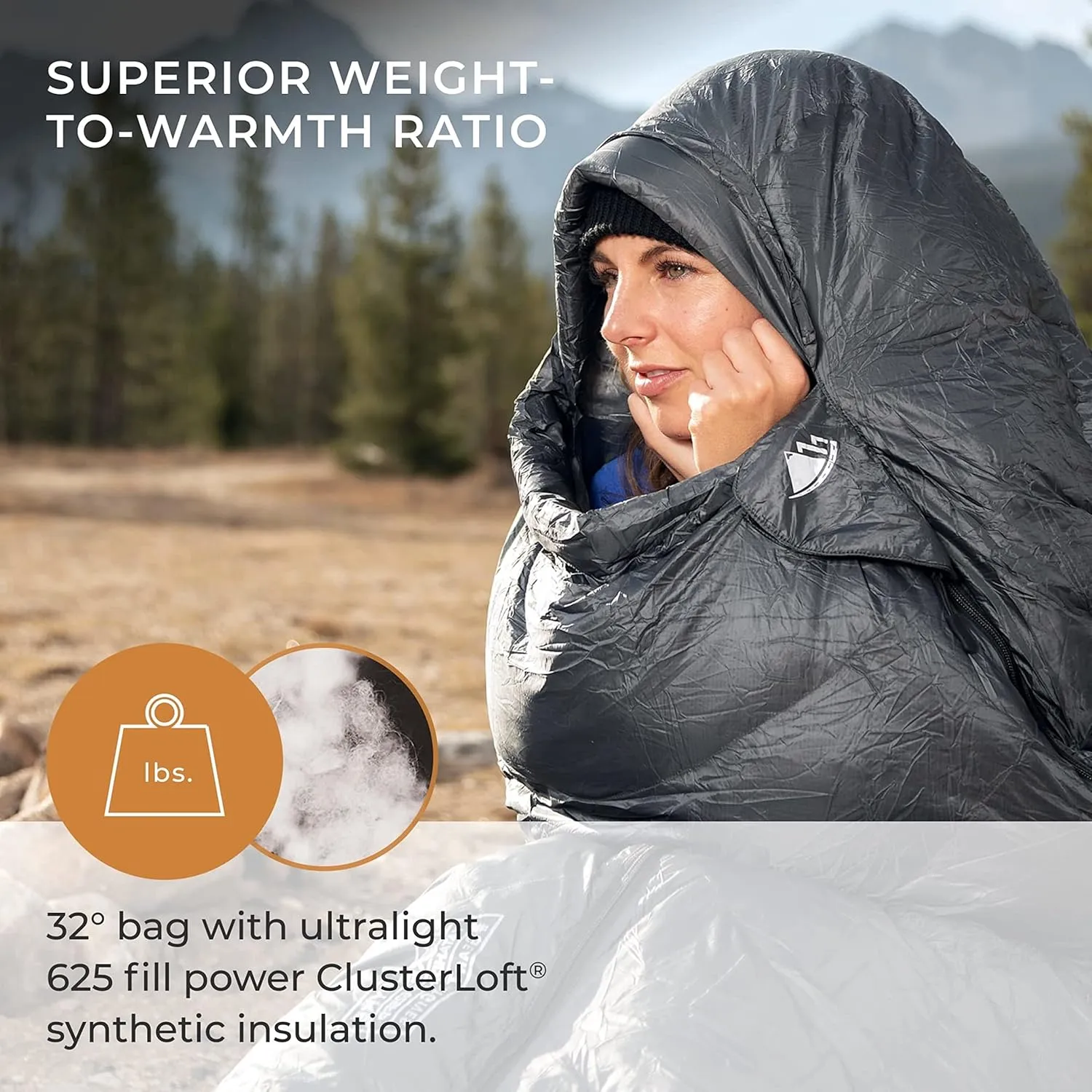 Hyke & Byke Katahdin 32 F Hiking & Backpacking Sleeping Bag - 4 Season, 625FP Ultralight Sleeping Bag - Water Resistant - Charcoal Gray - Short