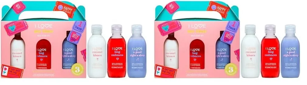 I LOVE Me Time Pamper Pack - Self Care Kit - At Home Spa Kit with Shower Gel and Body Souffle - Cherry, Lavender, and Coconut Fragrance - 3 pc (Pack of 2)