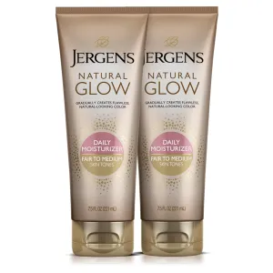Jergens Natural Glow Self Tanner Body Lotion, Sunless Tanning, Fair to Medium Skin Tone, Daily Moisturizer with Coconut Oil, Vitamin E and Antioxidants, 7.5 Oz, Pack of 2