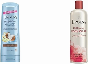 Jergens Wet Skin Body Lotion with Coconut Oil, In Shower Lotion for Dry Skin & Softening Body Wash, Daily Moisturizing Skin Cleanser, Paraben Free, 22 Ounces, Infused with Cherry Almond