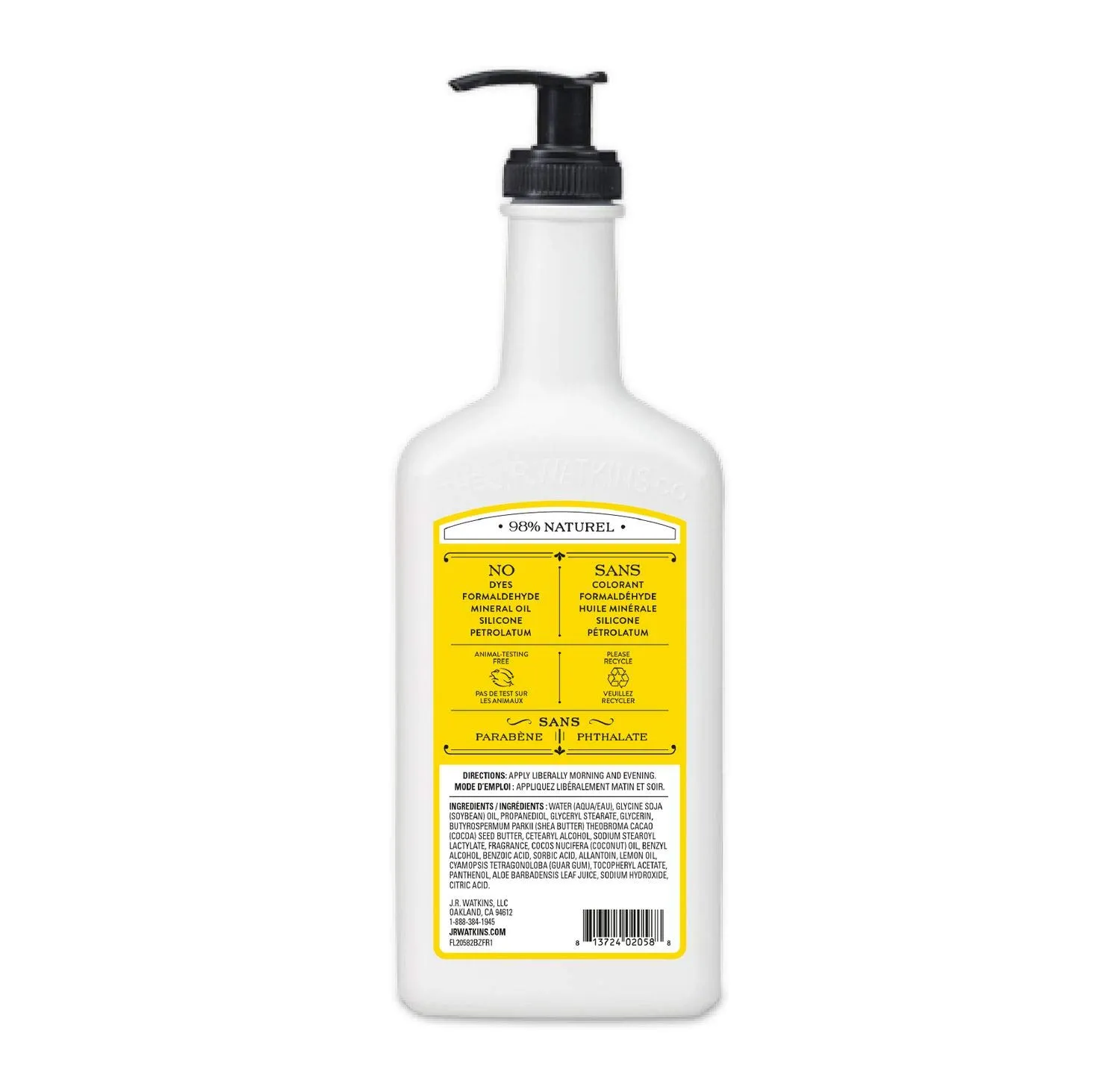 J.R. Watkins Daily Moisturizing Lotion – Body Cream in Pump Dispenser – Hydrating Skin Cream Made with Shea Butter, Cocoa Butter, Coconut Oil & Vitamin E, Lemon Cream, 18 fl oz