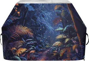Jungle Foliage Trail Blue Grill Cover for Outdoor Grill Waterproof Heavy Duty Barbecue Cover with Straps & Drawstring Bottom Gas Grill Covers for Outside Anti-UV Weather Resistant