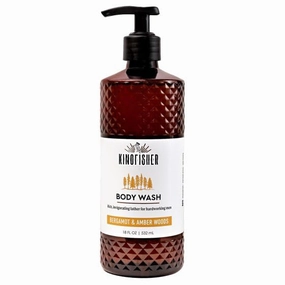 K'ingfishers Bergamot & Amber Woods Body Wash for Men, 18 fl oz