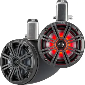 Kicker KMTC65 6.5" Loaded Marine Wake Tower Enclosures with 45KM654L Speakers - Charcoal Grills with Black Enclosures