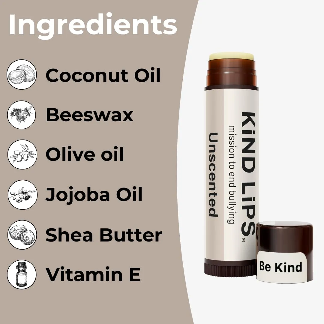 Kind Lips Lip Balm - Nourishing & Moisturizing Lip Care | for Dry Chapped Lips | Infused with Shea Butter & Beeswax | Unscented | 0.15 Ounce (Pack of 5)
