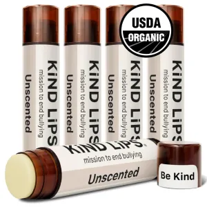 Kind Lips Lip Balm - Nourishing & Moisturizing Lip Care | for Dry Chapped Lips | Infused with Shea Butter & Beeswax | Unscented | 0.15 Ounce (Pack of 5)