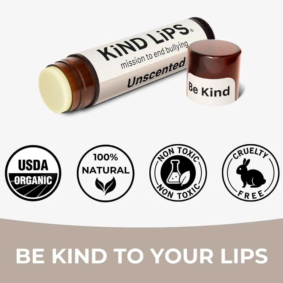 Kind Lips Lip Balm - Nourishing & Moisturizing Lip Care | for Dry Chapped Lips | Infused with Shea Butter & Beeswax | Unscented | 0.15 Ounce (Pack of 5)