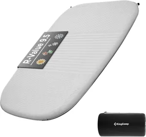 KingCamp 2 Person Self Inflating Double Insulated Pad Camping Mattress for Tent, Cot, Traveling, and Hiking Deluxe Series, Light Gray/Charcoal