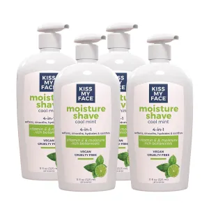 Kiss My Face Moisture Shave Cream, Cool Mint Shaving Cream For Men And Women, 11 Oz Pump Bottle, Cool Mint, 4 Pack