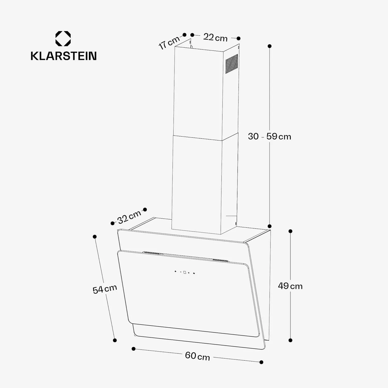 Klarstein Kitchen Extractor Hood, Wall with Filter, Aluminium Anti-Grease for Dishwasher, Air Flow 607m³/h, LEDs, Touch Controls