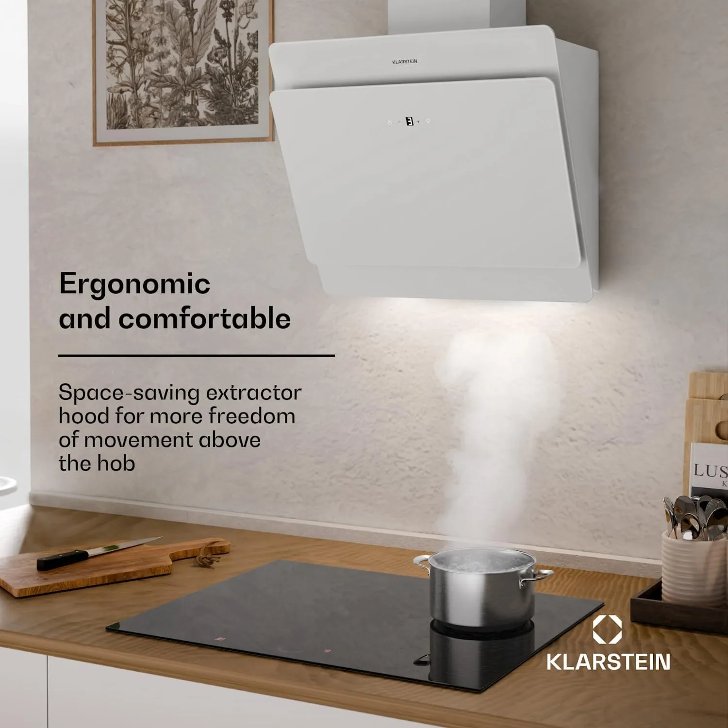 Klarstein Kitchen Extractor Hood, Wall with Filter, Aluminium Anti-Grease for Dishwasher, Air Flow 607m³/h, LEDs, Touch Controls