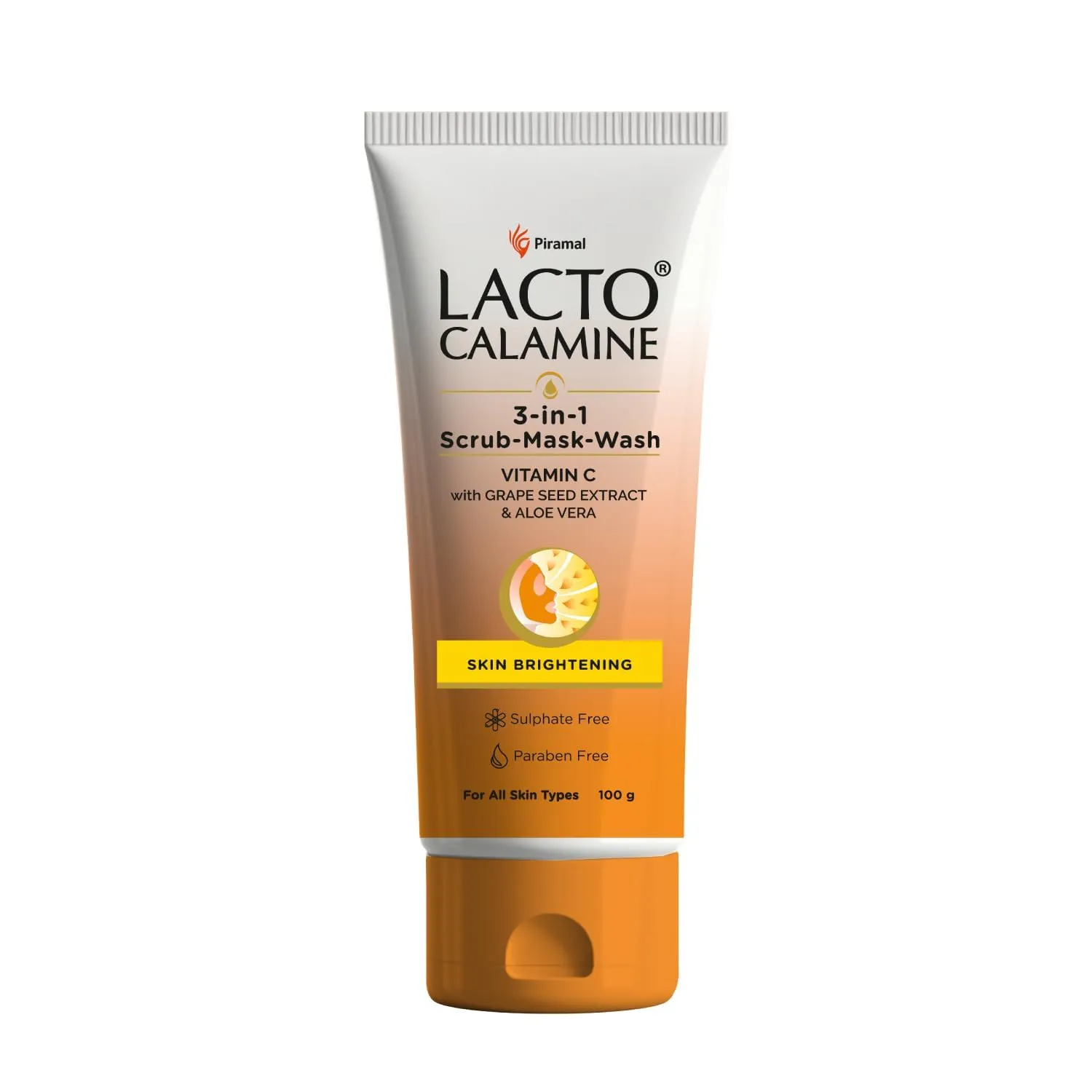 Lact'o Calamin'e 3-in-1 Vitamin C Face Scrub-Mask-Wash for Skin Brightening Effect | 100ml x 1 | Multi-action Vitamin C Face Wash, Face Scrub, Face Mask.