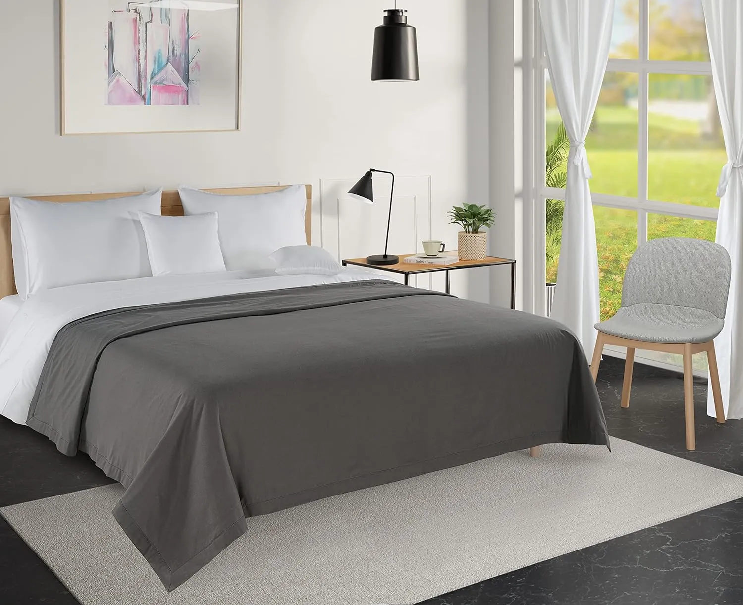 LANE LINEN 100% Cotton King Size Blanket - Cooling, Lightweight, Soft and Long-Lasting for Travel or Outdoor Relaxation, Also, Perfect for Guest Room or as a Camping Blanket - Charcoal