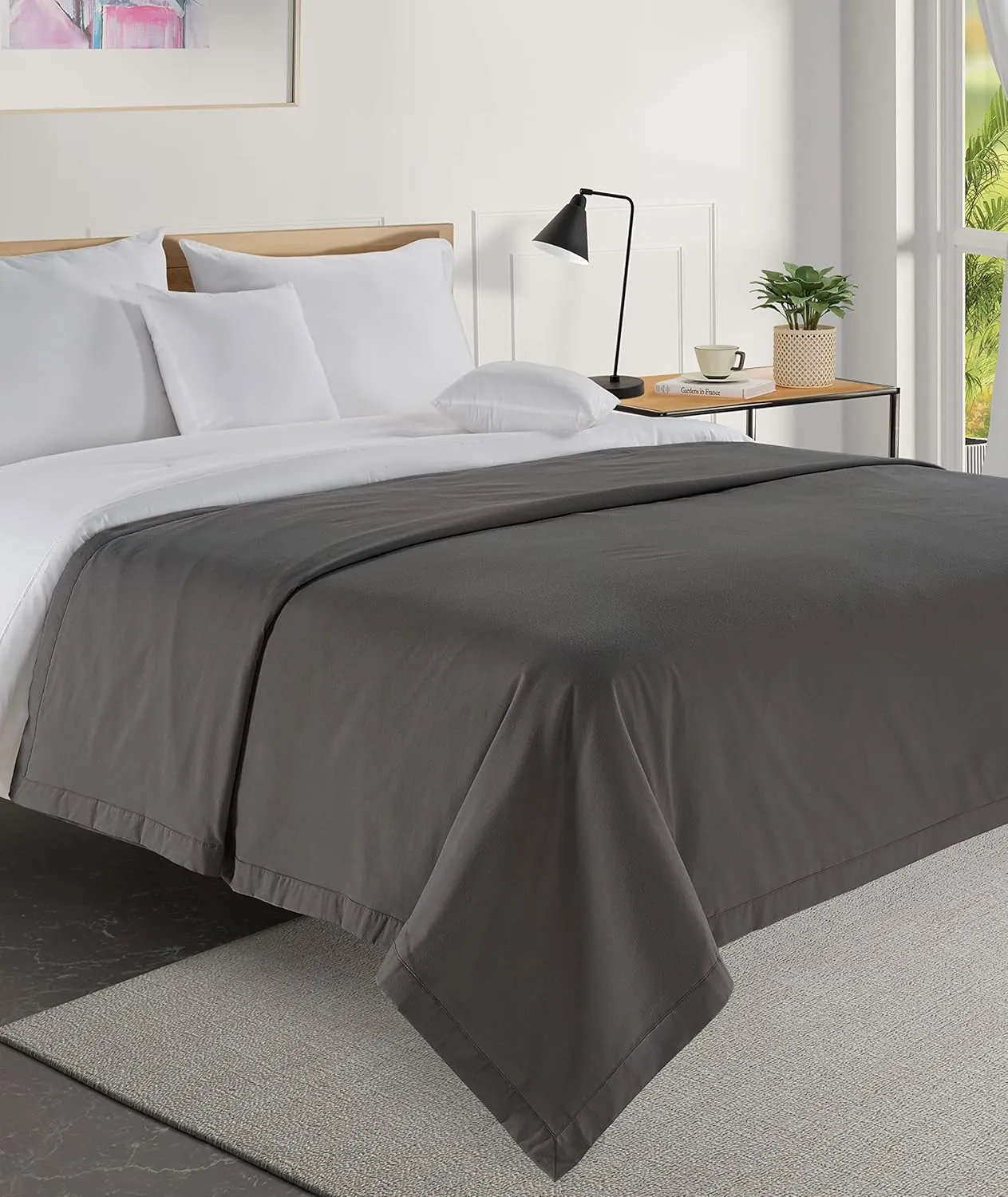 LANE LINEN 100% Cotton King Size Blanket - Cooling, Lightweight, Soft and Long-Lasting for Travel or Outdoor Relaxation, Also, Perfect for Guest Room or as a Camping Blanket - Charcoal
