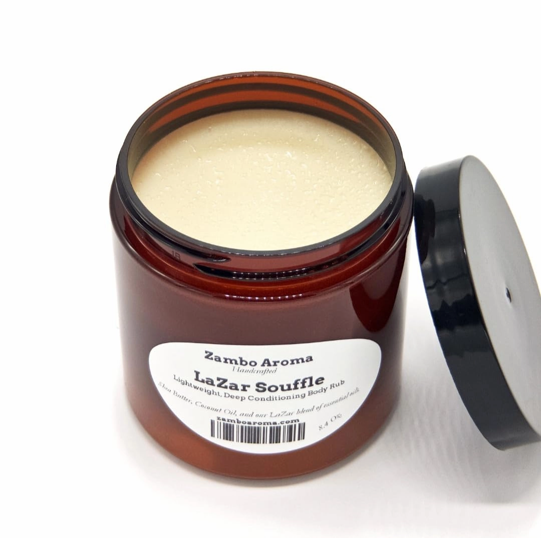 LaZar Soufflé Body Butter | Lemongrass & Cypress Body Mositurizer Light and Creamy Shea Butter Base for Dry Skin - 8oz