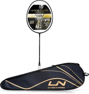 Li-Ning Wind Lite Stealth Carbon Fibre Strung (Black/Charcoal/Bluish Blue) Badminton Racket