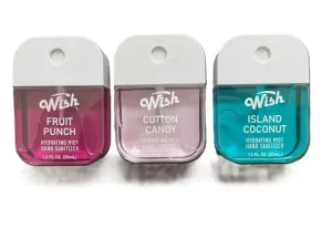 Limited Edition Hand Sanitizer Set, Hydrating Mist with Fruit Punch, Cotton Candy, Island Coconut Scents, Gift Set, 1.2 Fl Oz Each, 3 Pack