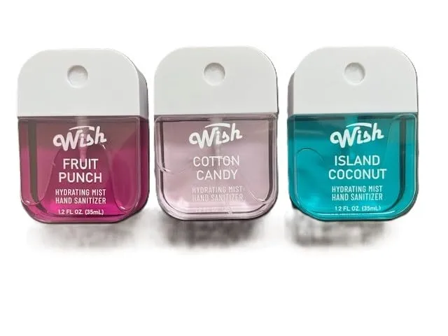 Limited Edition Hand Sanitizer Set, Hydrating Mist with Fruit Punch, Cotton Candy, Island Coconut Scents, Gift Set, 1.2 Fl Oz Each, 3 Pack