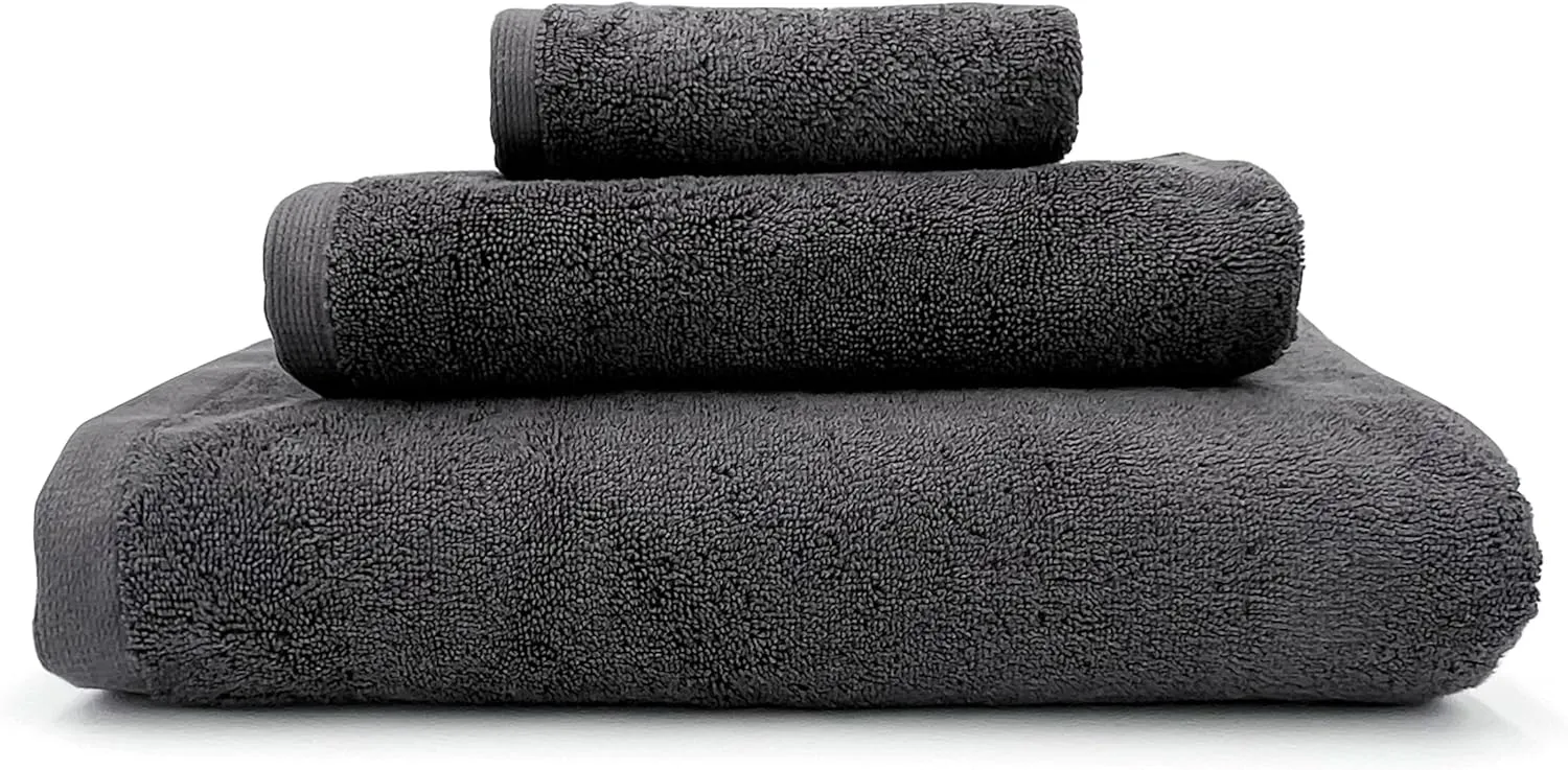 Lincoln & Palm 3 Piece Turkish Towels Set, Thick, Soft, Plush 700 GSM Spa & Hotel Quality, Silver Infused SILVERbac | Bath 58x30, Hand 30x16, Face Wash Cloth 13x13 (3 Piece Towel Set, Charcoal)