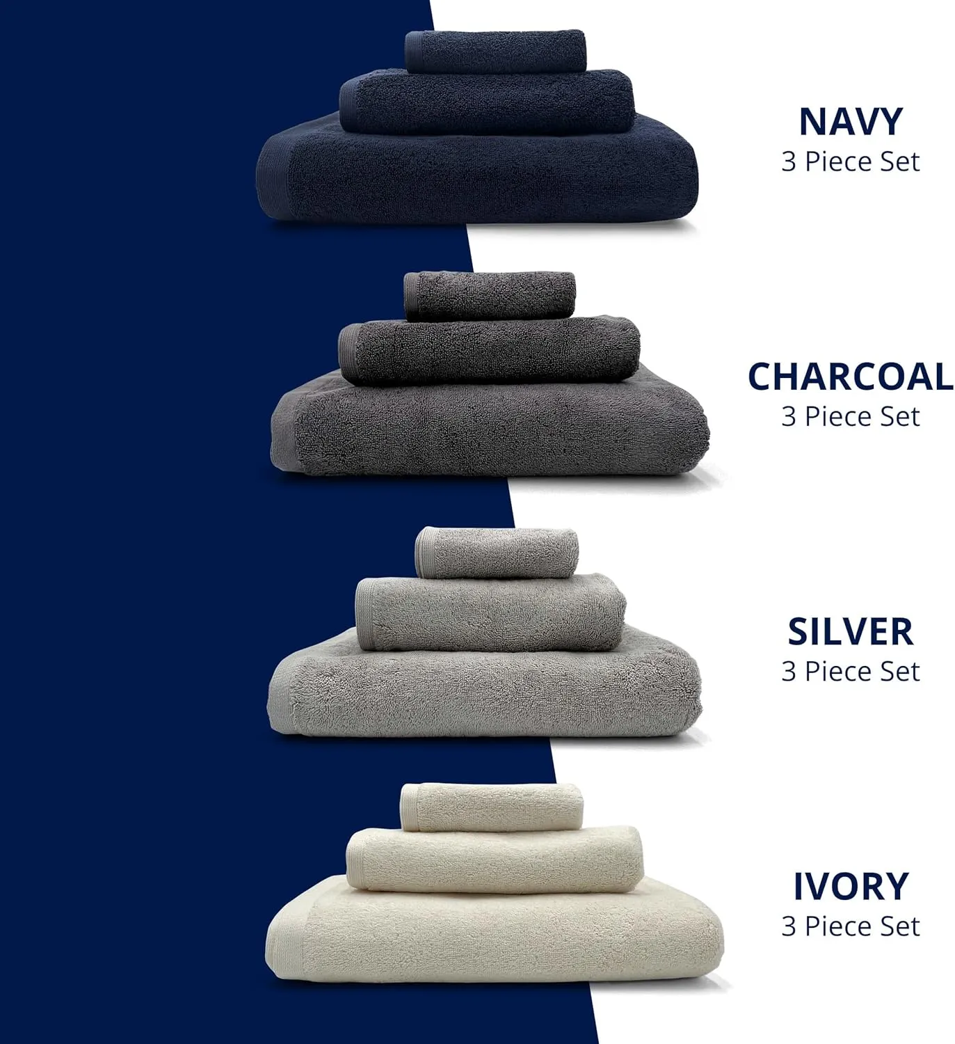 Lincoln & Palm 3 Piece Turkish Towels Set, Thick, Soft, Plush 700 GSM Spa & Hotel Quality, Silver Infused SILVERbac | Bath 58x30, Hand 30x16, Face Wash Cloth 13x13 (3 Piece Towel Set, Charcoal)