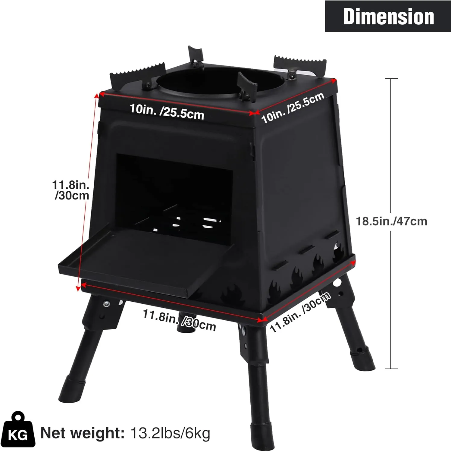 Lineslife Wood Burning Camp Stove, Portable Cast Iron Camping Wood Stove, Black Woodstove with Carrying Case for Backpacking Outdoor Cooking