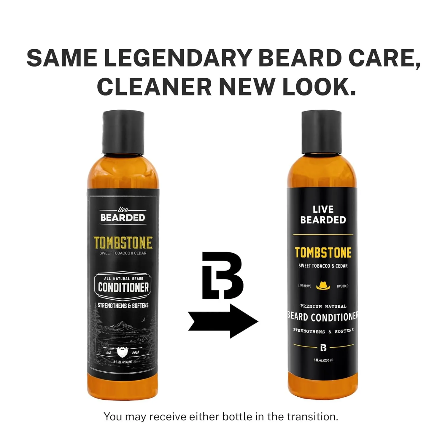 Live Bearded Beard Conditioner, 8 fl oz - Strengthens and Softens Facial Hair - Made in the USA - All-Natural Ingredients with Biotin, Caffeine | Tombstone Scent - Sweet Tobacco, Cedar
