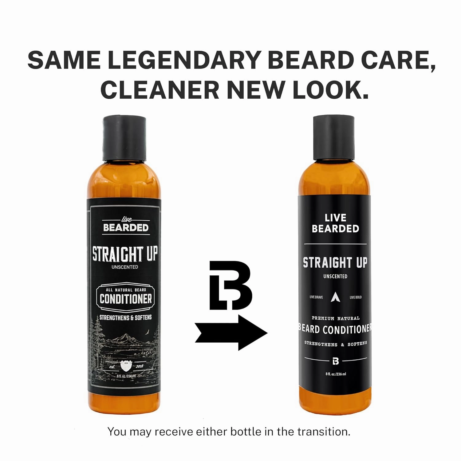 Live Bearded Beard Conditioner, 8 fl oz - Strengthens and Softens Facial Hair - Made in the USA - All-Natural Ingredients with Biotin, Caffeine | Straight Up Unscented - Fragrance-Free