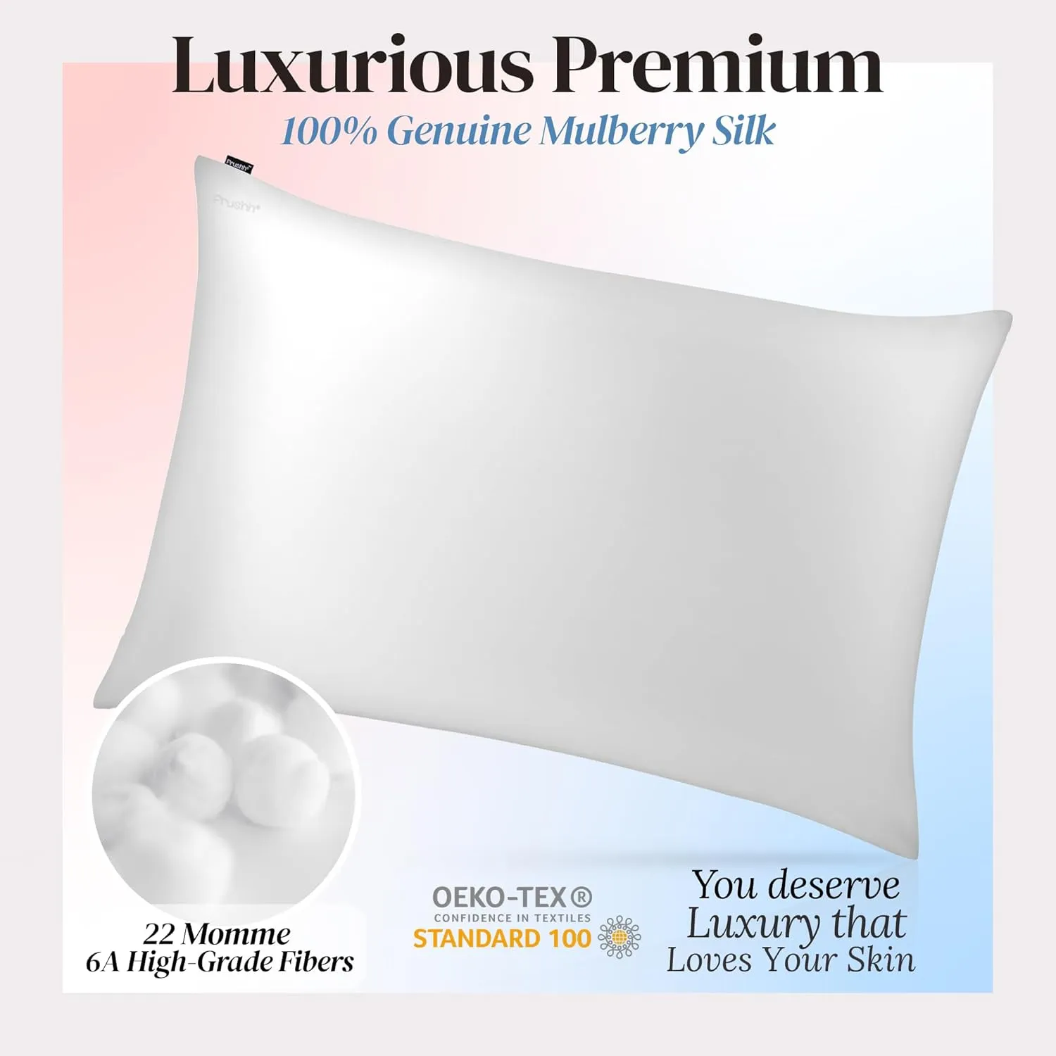 Luxury Silk Pillowcase - 100% Pure Mulberry Silk - 22 Momme 6A High-Grade Fibers - Silk Pillow Cover for Hair & Skin, Soft, Hidden Zipper, Anti-Acne (Ivory White, Standard (20'' x 26''))