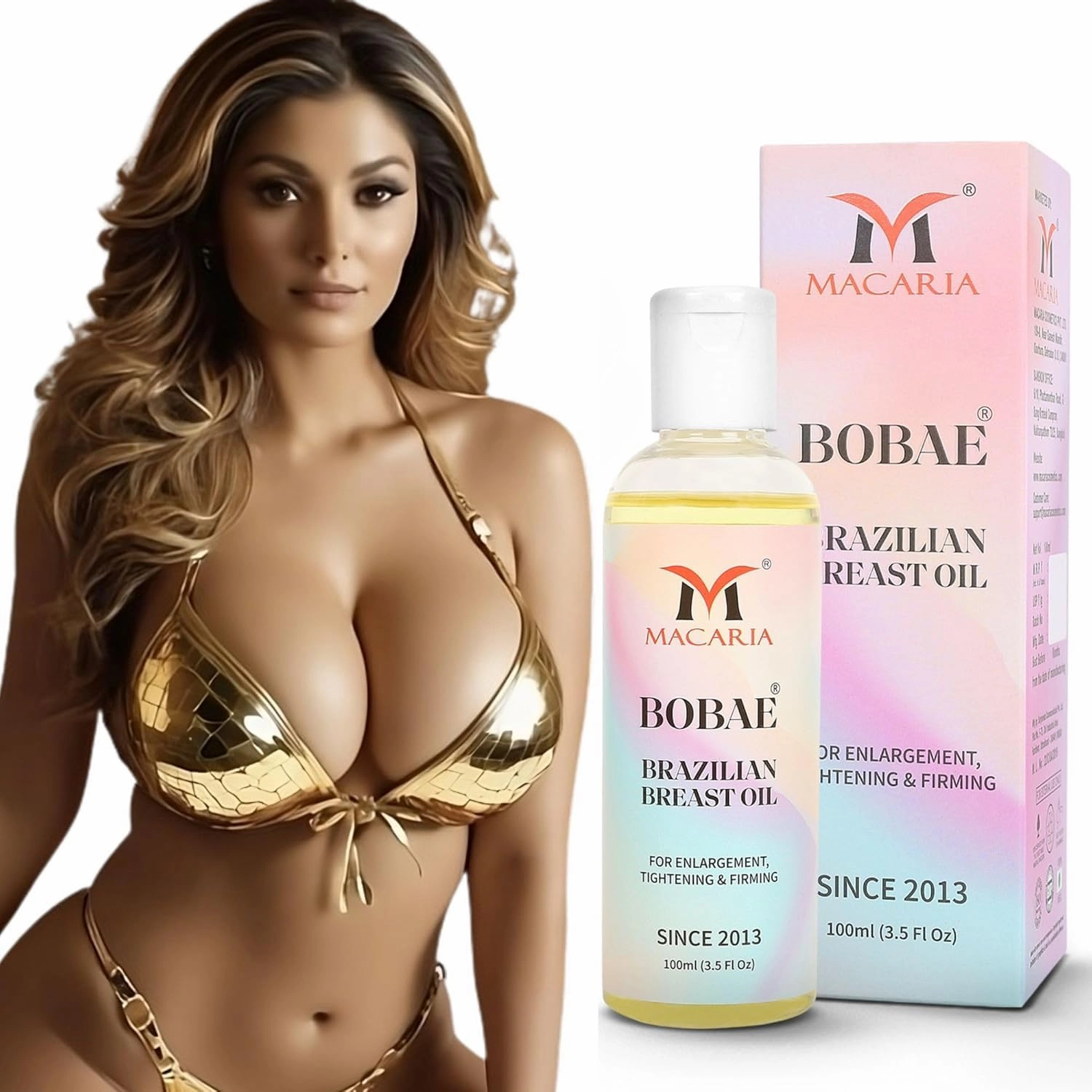MACARIA Bobae Brazilian breast Oil for sagging Breasts | Bust Tightening Shape & Size up Toning Firming Massage Oil Fast Breast Enhancement Gel bigger Brazilian Boobs Women