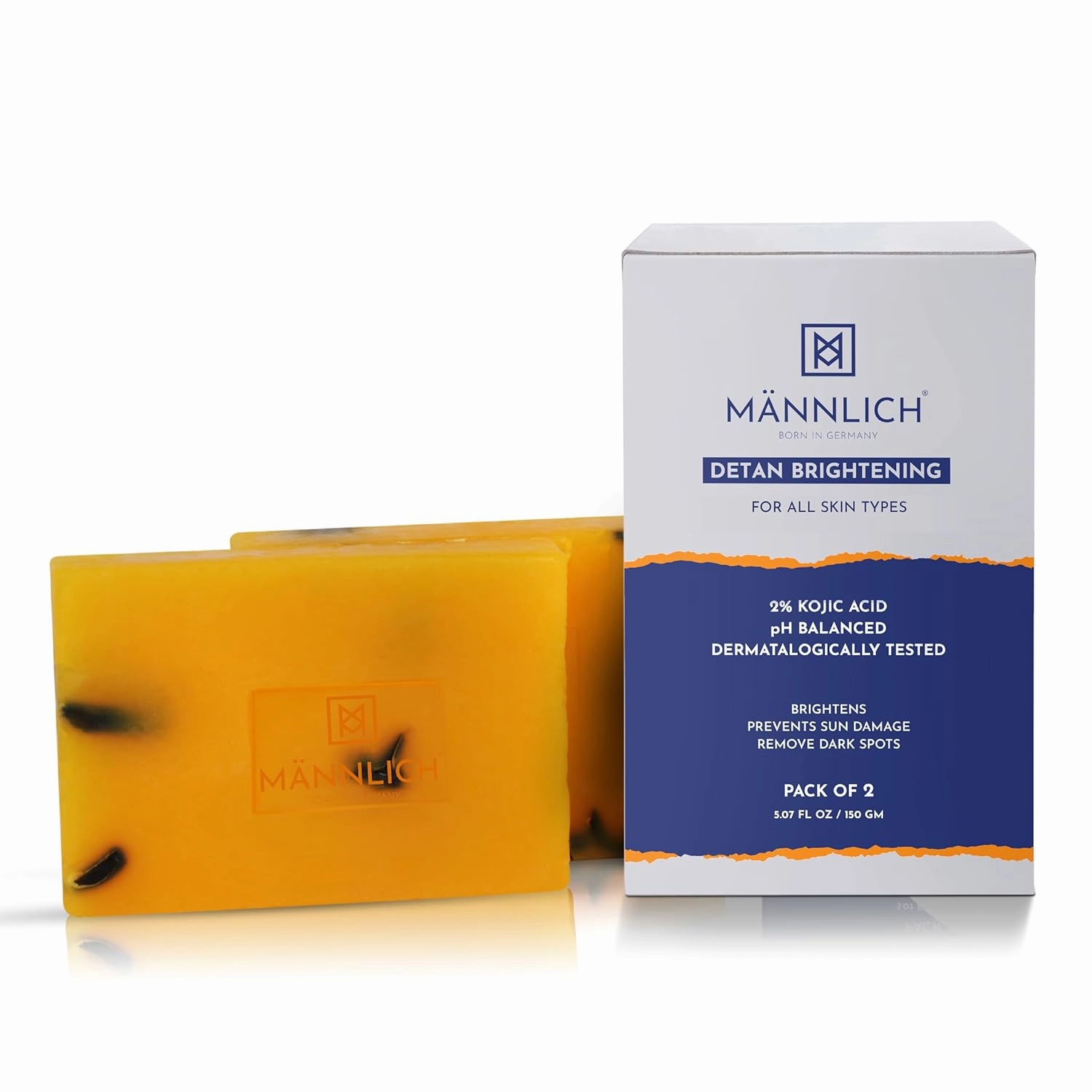 Mannlich 2% Kojic Acid Exfoliating Soap with Alpha Arbutin, Glycolic Acid, Niacinamide & Activated Charcoal | For Pigmentation, Dark Spots, Tan Removal, Brightens Underarms | pH Balanced, SLS Free