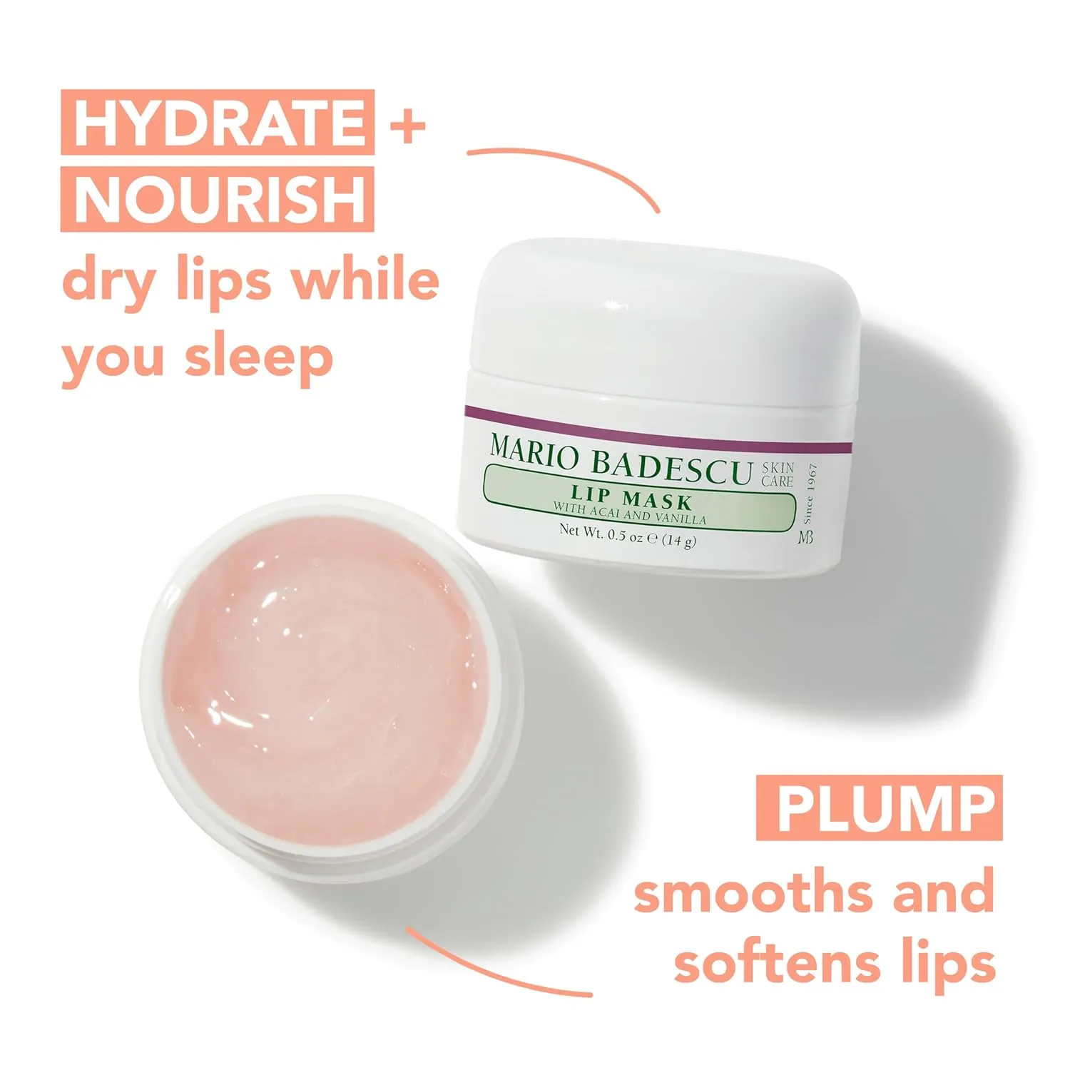 Mario Badescu Lip Mask, Overnight Lip Treatment Enriched With Skin Softening Coconut Oil and Hydrating Shea Butter