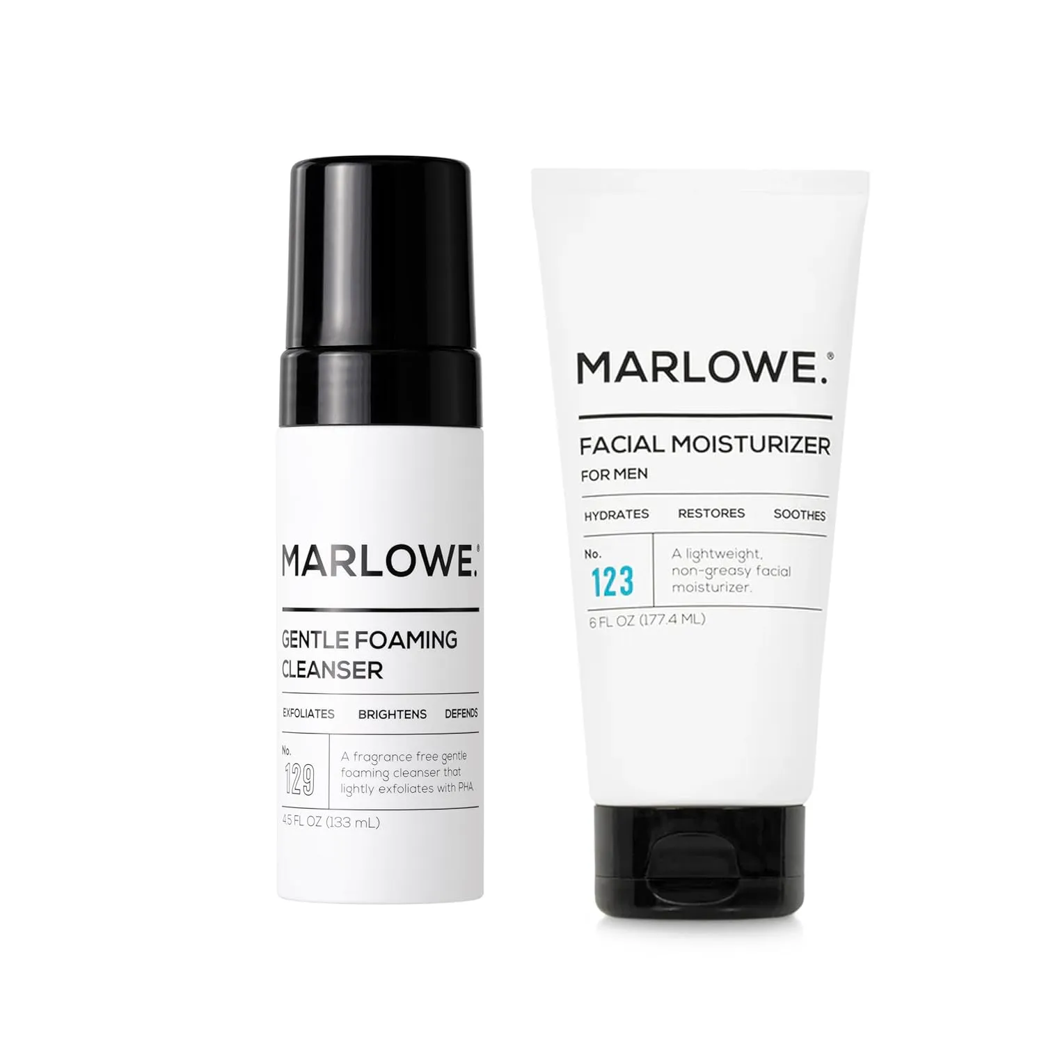 MARLOWE. Face Care Set – Foaming Cleanser & Lightweight Moisturizer – Exfoliating, Hydrating & Soothing with Natural Extracts