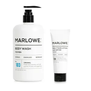 MARLOWE. Skincare Set – SPF 50 Facial Lotion & Energizing Body Wash – Hydrating, Moisturizing & Refreshing with Natural Extracts