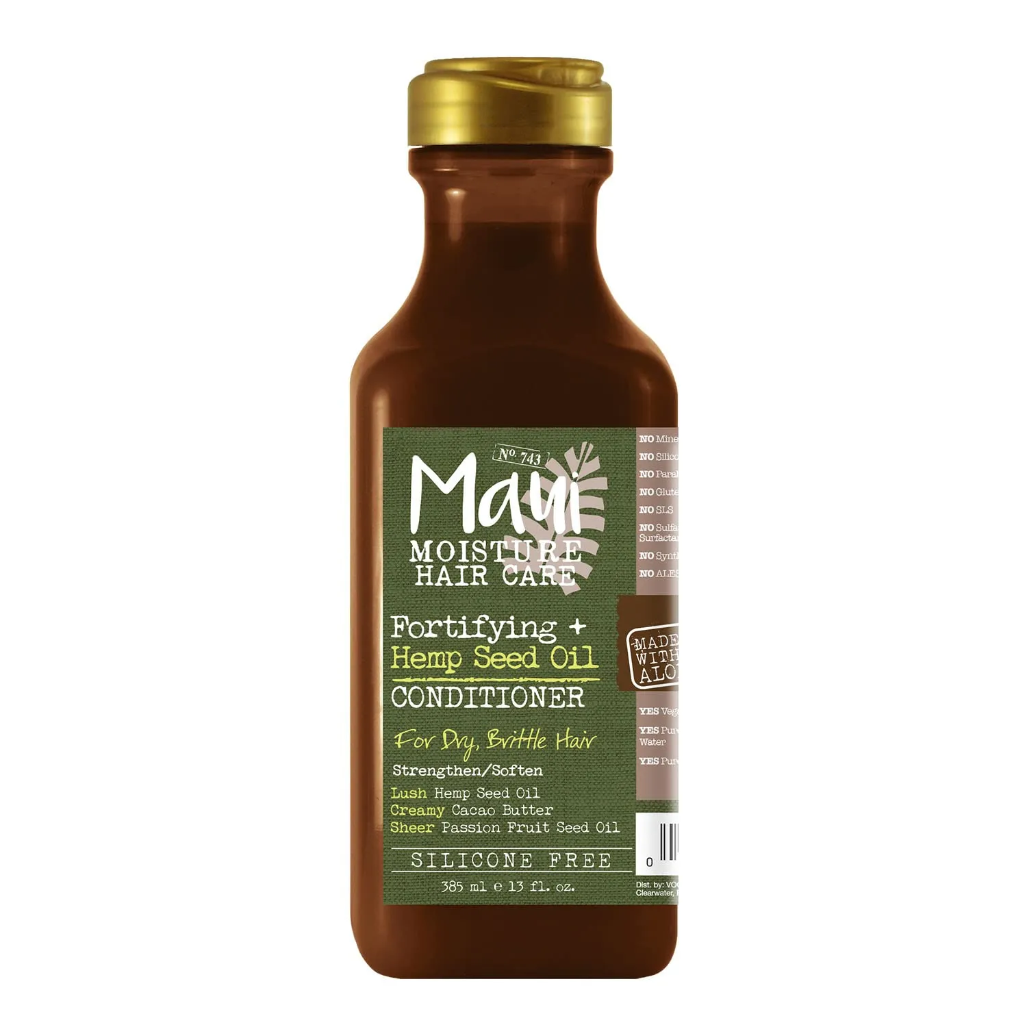 Maui Moisture Fortifying   Hemp Seed Oil Hydrating Vegan Conditioner for Dry Hair SiliconeFree SulfateFree Surfactant Aloe Conditioner to Strengthen Weak or Brittle Hair, 13 Fl Oz