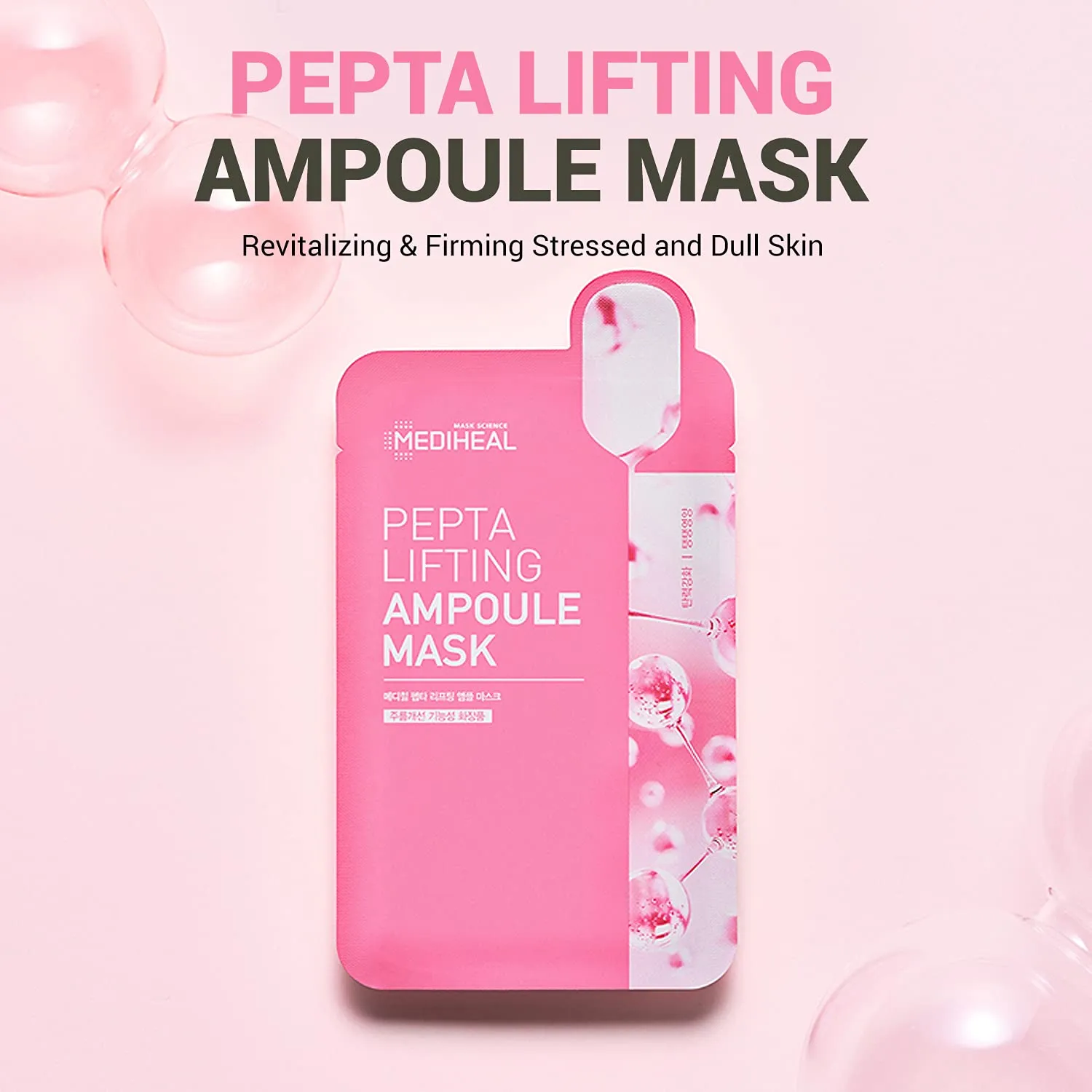 Mediheal Pepta Lifting Ampoule Mask, Pack of 15 - Peptides and Collagen Lifting Facial Mask Sheet, Revitalizing and Firming Stressed Skin, Silky Smooth Cellulose Sheet