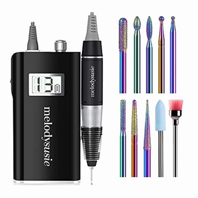 MelodySusie Professional Rechargeable 30000 rpm Nail Drill with 10Pcs Diamond Nail Drill Bit Set, Portable Electric E File Scamander, Acrylic Gel Grinder Tools with 6 Bits and Sanding Bands