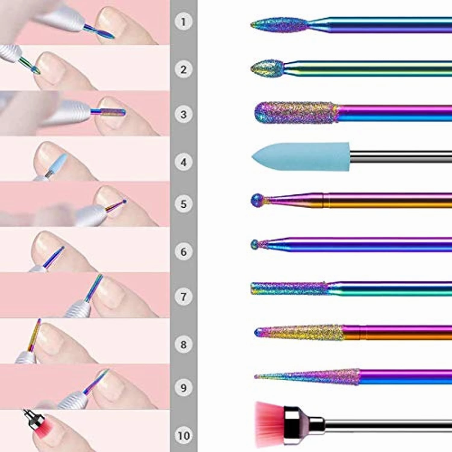 MelodySusie Professional Rechargeable 30000 rpm Nail Drill with 10Pcs Diamond Nail Drill Bit Set, Portable Electric E File Scamander, Acrylic Gel Grinder Tools with 6 Bits and Sanding Bands