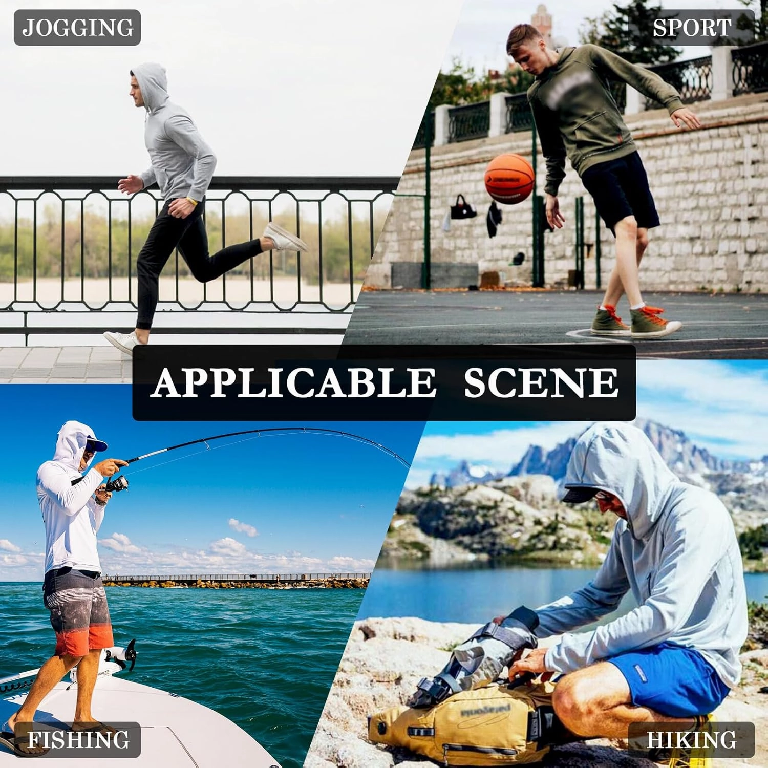Mens Sun Protection Hoodie Long Sleeve Sun Shirt with Hood UPF 50  Fishing Shirt Rash Guards Mens Plaid Charcoal Black