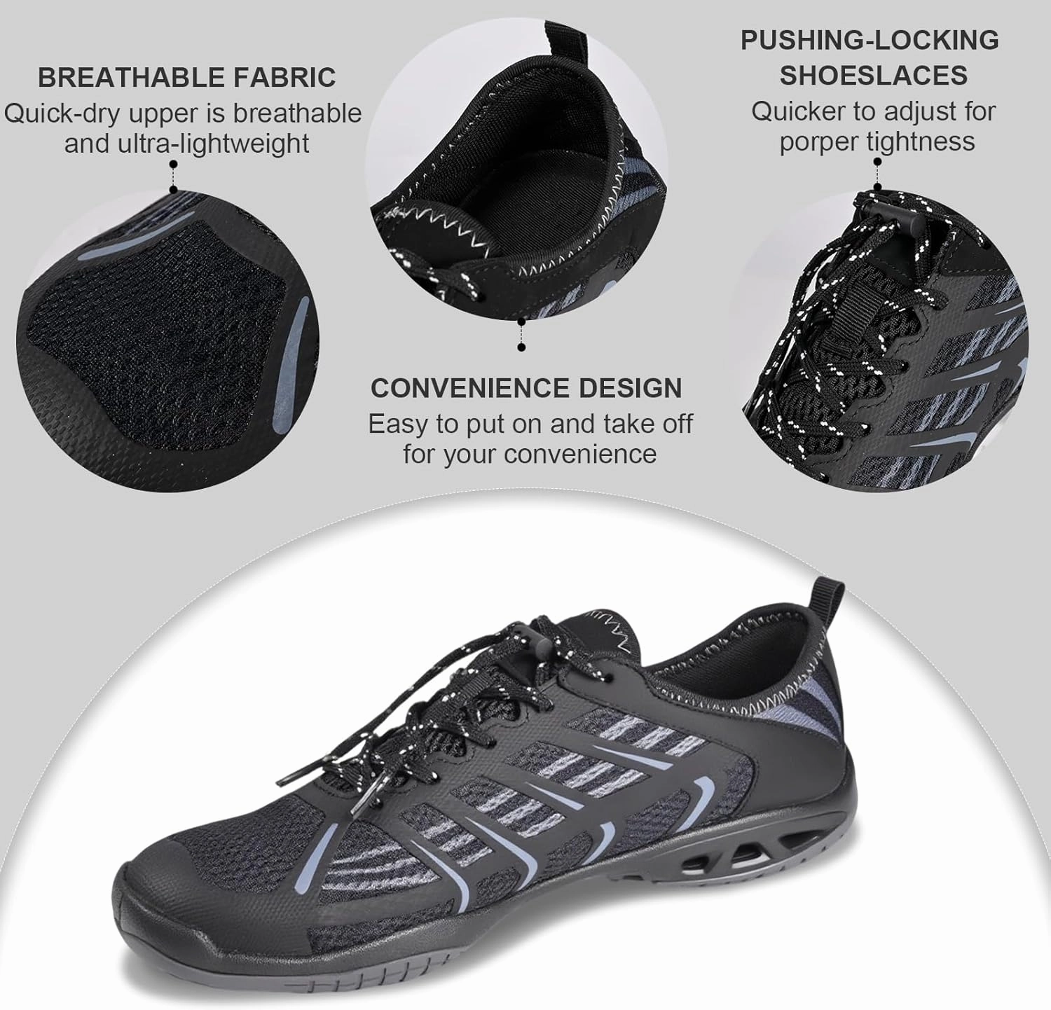 Mens Water Shoes Barefoot Water Sports Socks Barefoot Outdoor Sneaker Hiking, & Kayaking (Beach, Swimming, River) Hydro Sport Black and Charcoal Shoes