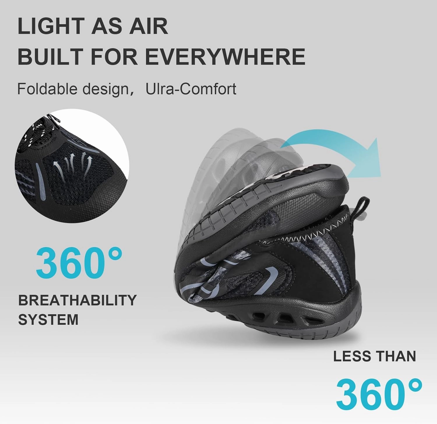 Mens Water Shoes Barefoot Water Sports Socks Barefoot Outdoor Sneaker Hiking, & Kayaking (Beach, Swimming, River) Hydro Sport Black and Charcoal Shoes