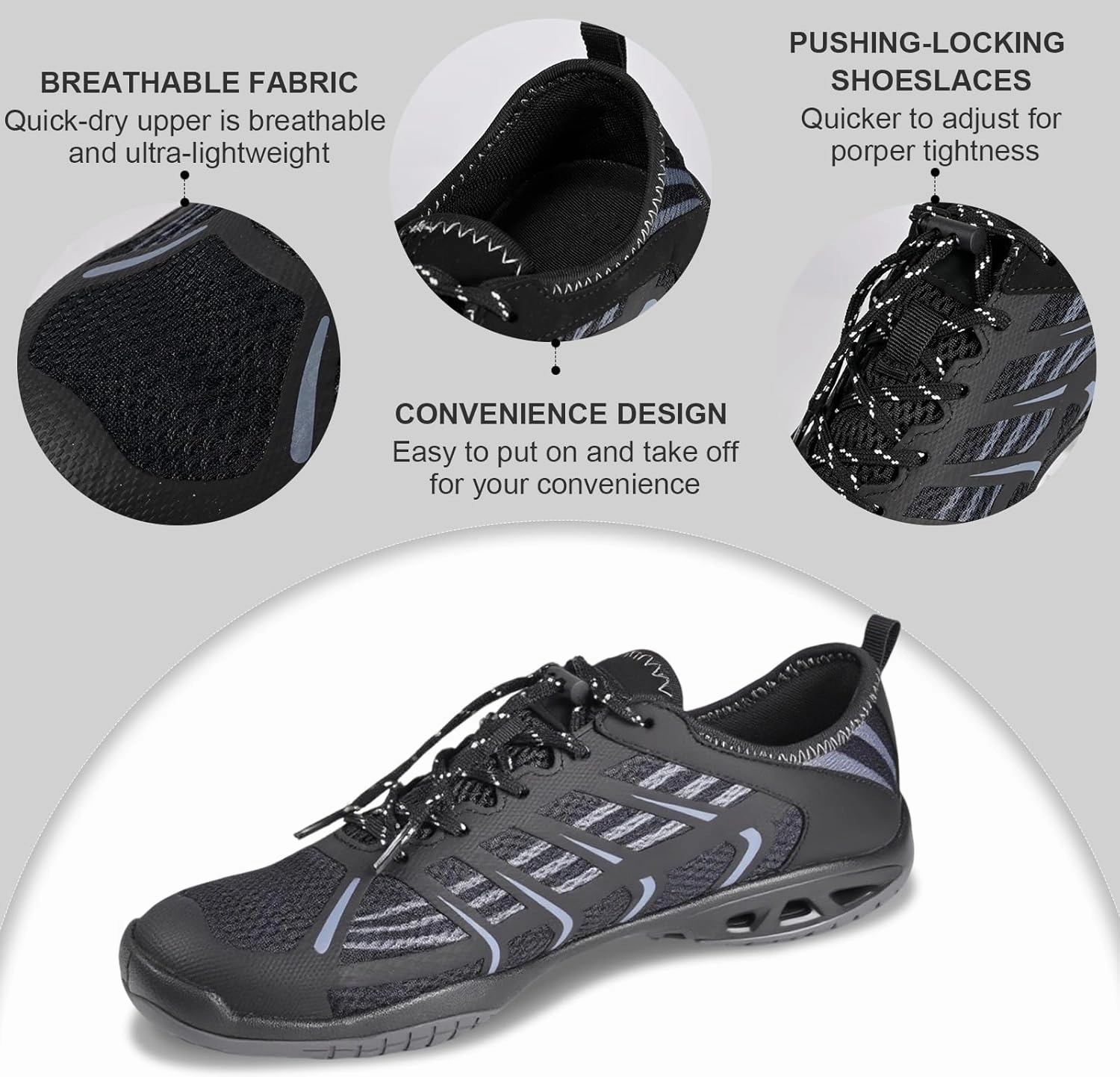 Mens Water Shoes Barefoot Water Sports Socks Barefoot Outdoor Sneaker Hiking, & Kayaking (Beach, Swimming, River) Hydro Sport Black and Charcoal Shoes