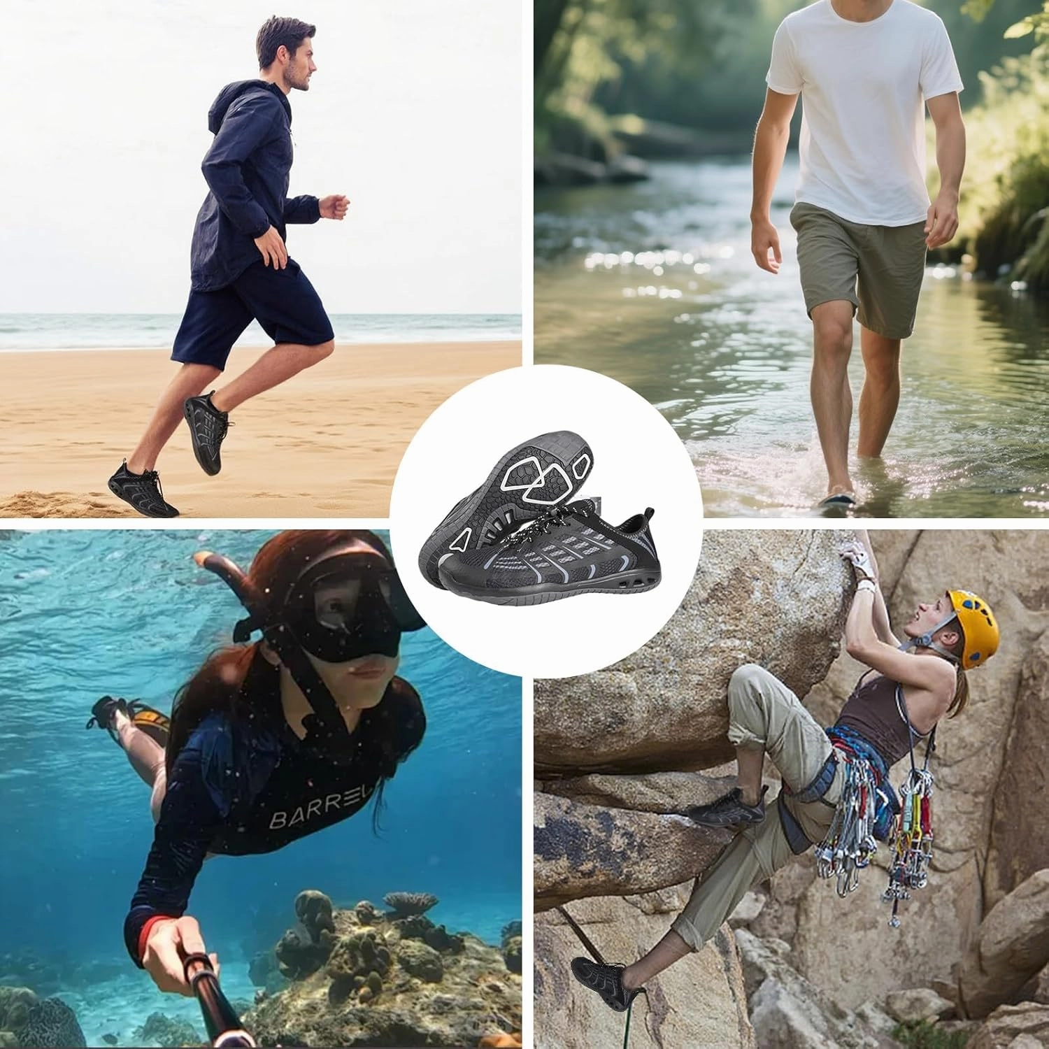 Mens Water Shoes Barefoot Water Sports Socks Barefoot Outdoor Sneaker Hiking, & Kayaking (Beach, Swimming, River) Hydro Sport Black and Charcoal Shoes