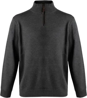 Merino Wool 1/4 Zip Placket Trim Men's Pullover Sweater, Charcoal, Large