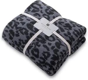 MH MYLUNE HOME Ultra Soft Leopard Throw Blanket (50x60 inches) Microfiber Blanket Plush Warm Reversible Cheetah Blanket Leopard Pattern Throw for Couch Bed Sofa - Dark Blue and Charcoal Gray, 50"x60"