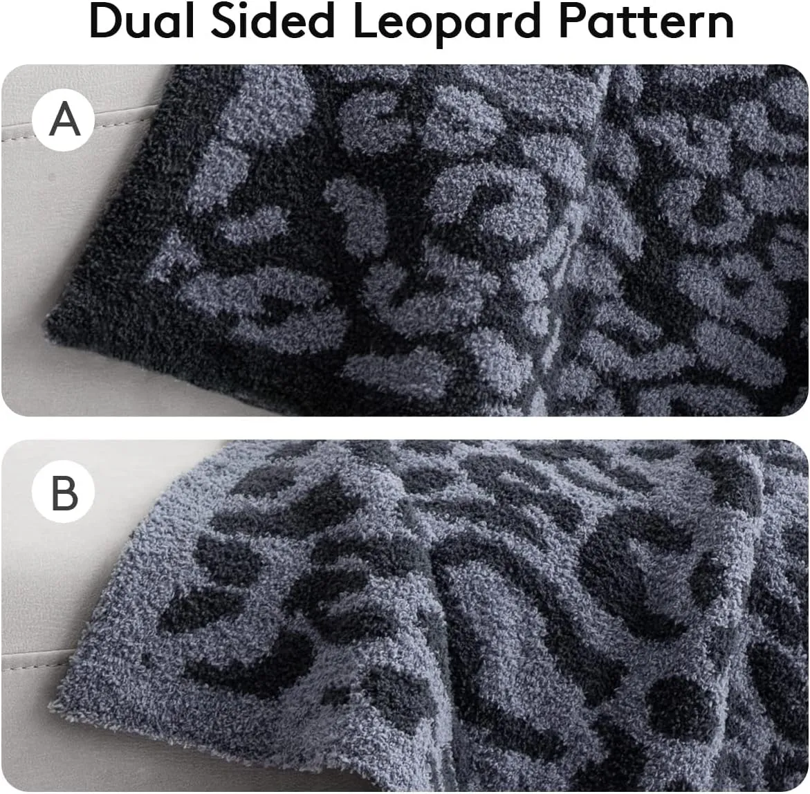 MH MYLUNE HOME Ultra Soft Leopard Throw Blanket (50x60 inches) Microfiber Blanket Plush Warm Reversible Cheetah Blanket Leopard Pattern Throw for Couch Bed Sofa - Dark Blue and Charcoal Gray, 50"x60"