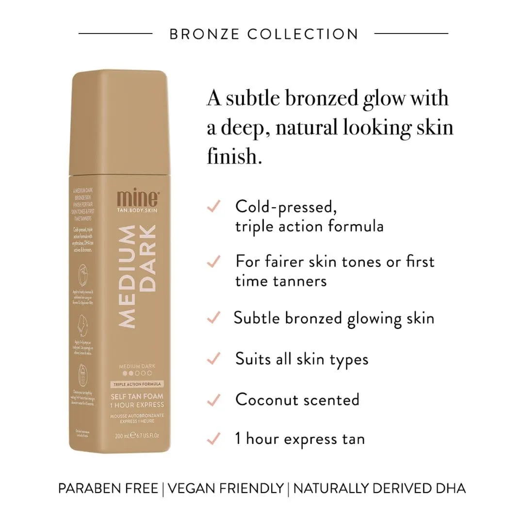 MineTan Dark Self Tanning Foams | Bronze Collection - Best Fake Tanner Mousse for a Deep Instant Bronzing Glow, 1 Hour Express, Face & Body, Ultra Hydrating Formula, Coconut Scented, 6.7 Fl Oz